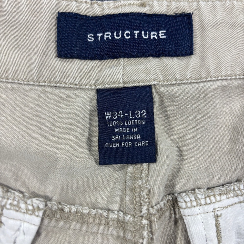Structure Chino Pants Mens 34x32 Tan Khaki Cotton Cargo Pocket Vintage 2001 - Picture 11 of 16